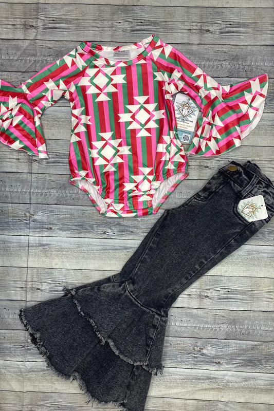 Pink Aztec Flare Romper