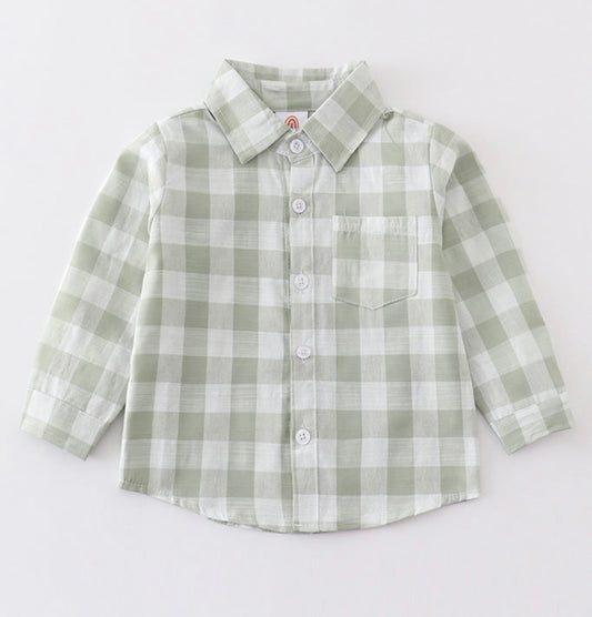 Sage Green Plaid Button Up