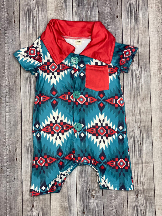 Red Turquoise Aztec Romper