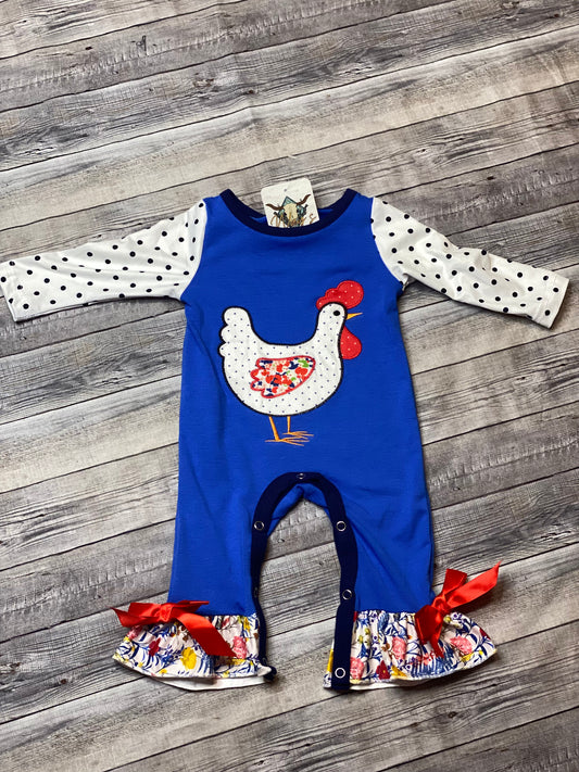 Blue Rooster Ruffle Romper